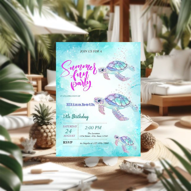 Invitación Fiesta de Cumpleaños de Tortuga Brillante de Veran (Subido por el creador)