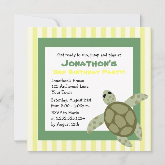 Invitación Fiesta de cumpleaños de tortuga marina invita al a (Anverso)