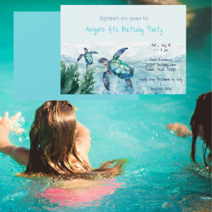 Invitación Fiesta de cumpleaños de tortuga marina para niños
