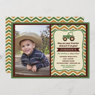 Invitación Fiesta de cumpleaños de Tractor Farmhouse Boy 