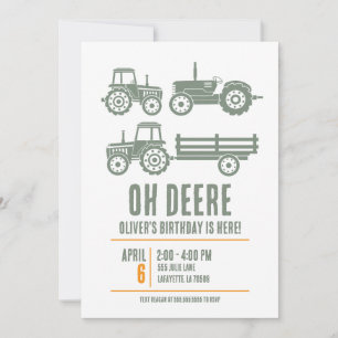 Invitación Fiesta de cumpleaños de tractor moderno para niños