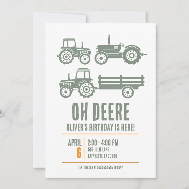 Invitación Fiesta de cumpleaños de tractor moderno para niños (Anverso)