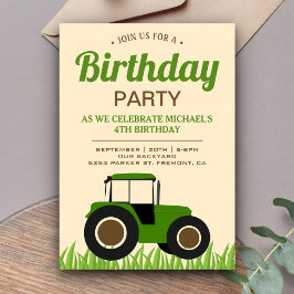 Invitación Fiesta de Cumpleaños de Tractor Verde Moderno para