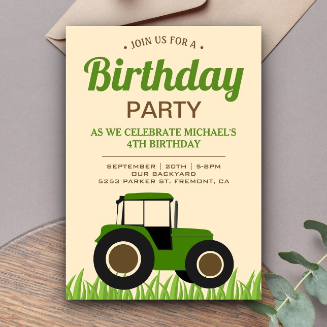 Invitación Fiesta de Cumpleaños de Tractor Verde Moderno para (Subido por el creador)