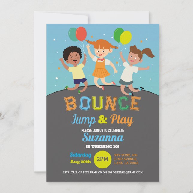 Invitación Fiesta de cumpleaños de Trampoline Blue Boys Salto (Anverso)