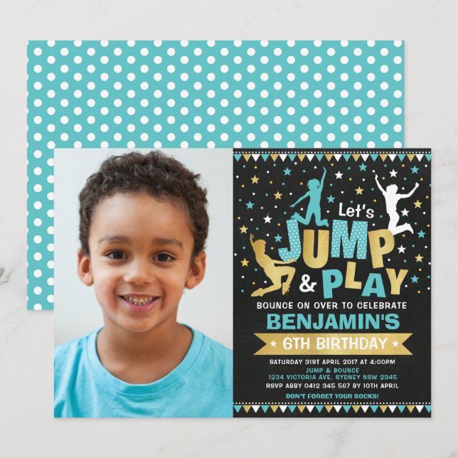 Invitación Fiesta de cumpleaños de Trampoline Saltar a la Fie (Anverso / Reverso)
