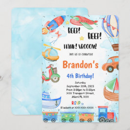 Invitación Fiesta de cumpleaños de transporte editable