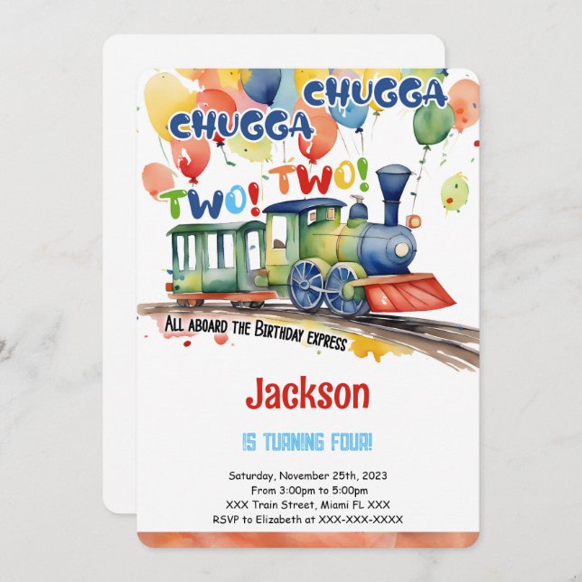 Invitación Fiesta de Cumpleaños de Tren 4 años (Anverso / Reverso)