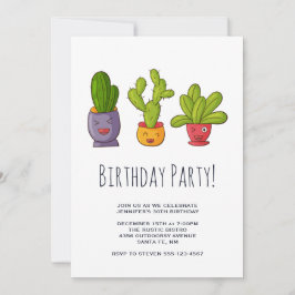 Invitación Fiesta de Cumpleaños de Tres Ilustraciones Cute Ca