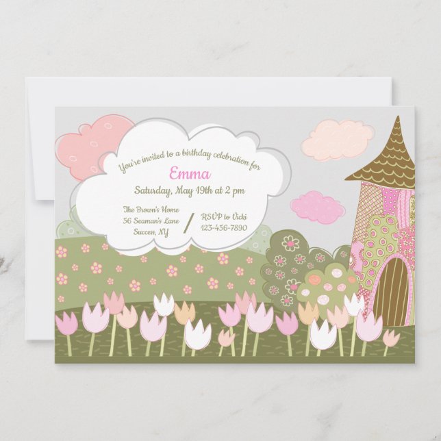 Invitación Fiesta de cumpleaños de Tulip Garden (Anverso)