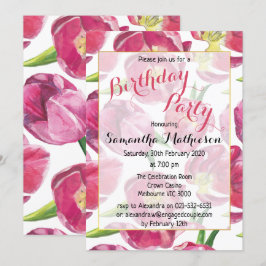 Invitación Fiesta de cumpleaños de tulipanes rosados florales