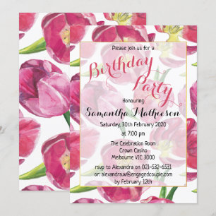 Invitación Fiesta de cumpleaños de tulipanes rosados florales