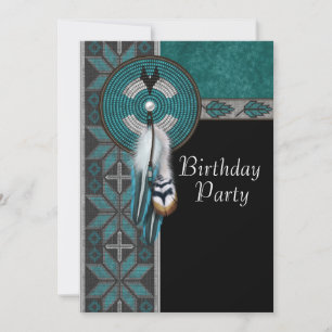 Invitación Fiesta de cumpleaños de Turquesa Azul Nativo Ameri