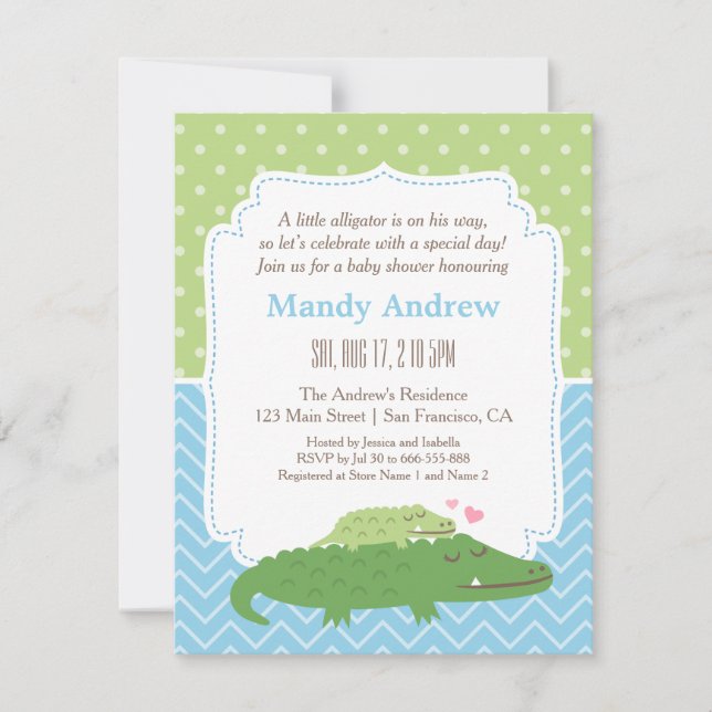 Invitación Fiesta de Cumpleaños de un Bebé Caimán Moderno y A (Anverso)