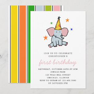 Invitación Fiesta de cumpleaños de un bebé elefante lindo
