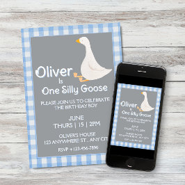 Invitación Fiesta de cumpleaños de un chico de Gingham azul y