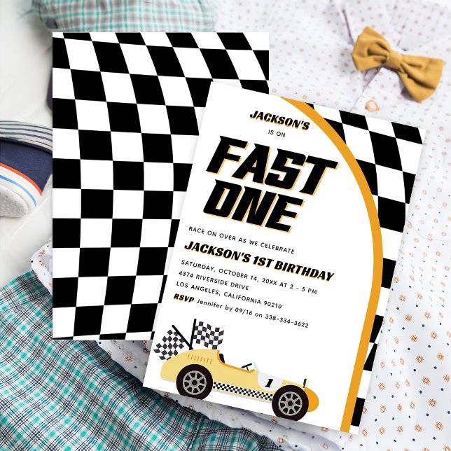 Invitación Fiesta de cumpleaños de un coche de carrera amaril (Subido por el creador)