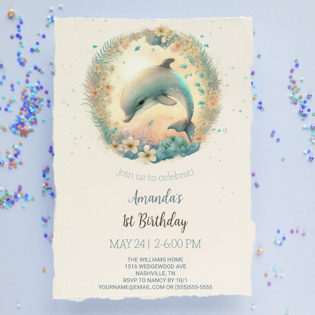 Invitación Fiesta de cumpleaños de un delfín bebé (Subido por el creador)