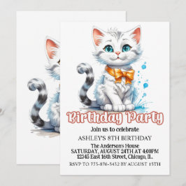 Invitación Fiesta de cumpleaños de un gato lindo y majestuoso