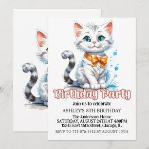 Invitación Fiesta de cumpleaños de un gato lindo y majestuoso