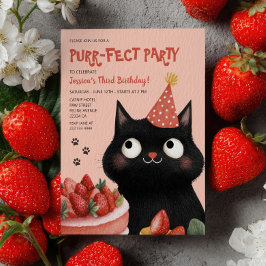 Invitación Fiesta de cumpleaños de un gato negro perfecto par