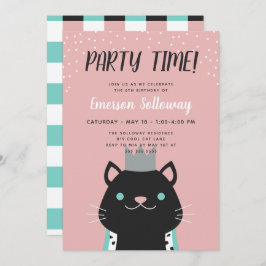 Invitación Fiesta de cumpleaños de un gato rosado real