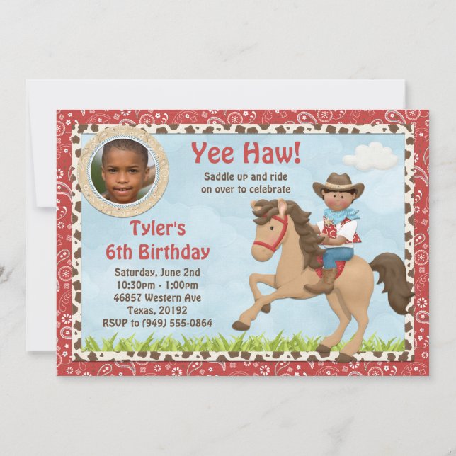 Invitación Fiesta de cumpleaños de un niño de caballo afroame (Anverso)