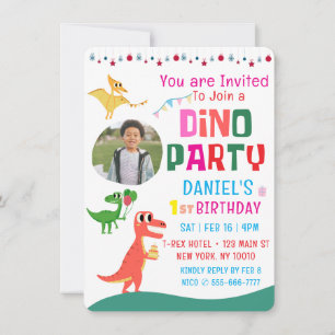 Invitación fiesta de cumpleaños de un niño de dinosaurio chin