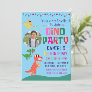 Invitación fiesta de cumpleaños de un niño de dinosaurio chin