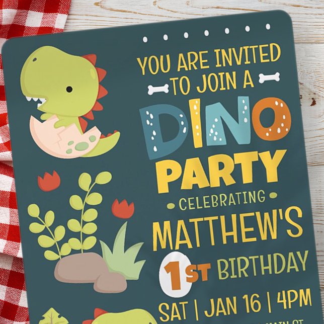 Invitación Fiesta de cumpleaños de un niño de dinosaurio chin (Subido por el creador)