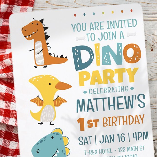 Invitación fiesta de cumpleaños de un niño de dinosaurio chin (Subido por el creador)
