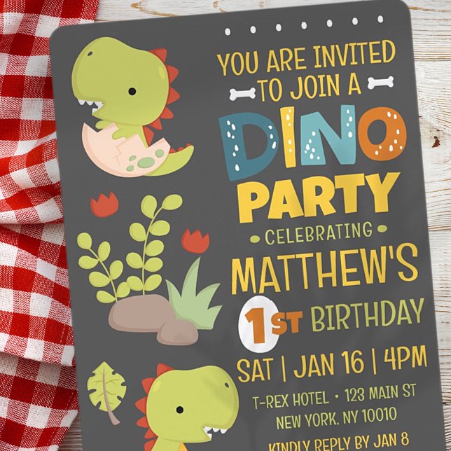 Invitación Fiesta de cumpleaños de un niño de dinosaurio chin (Subido por el creador)