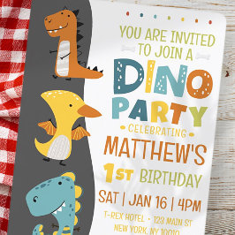 Invitación fiesta de cumpleaños de un niño de dinosaurio chin
