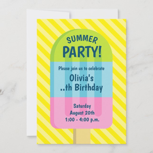 Invitación Fiesta de cumpleaños de un niño de helado de popsi (Anverso)