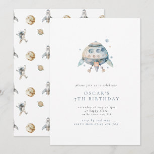 Invitación Fiesta de cumpleaños de un niño de nave espacial m
