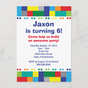 Invitación Fiesta de cumpleaños de un niño ladrillo apilado