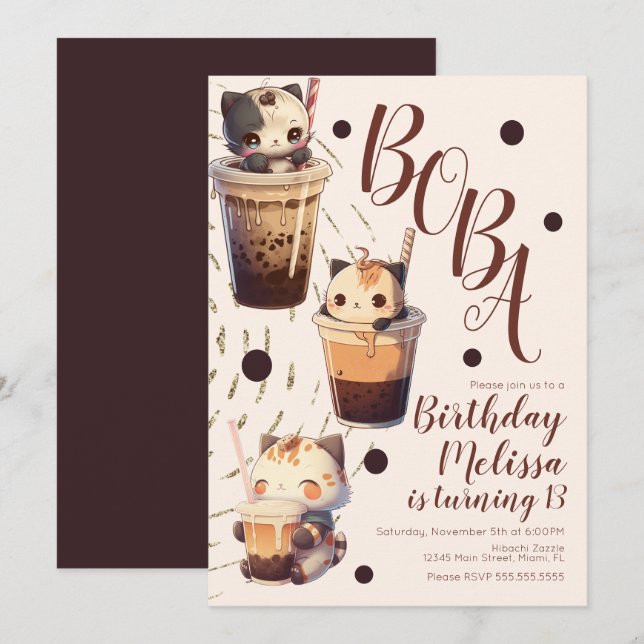 Invitación Fiesta de cumpleaños de un Personalizado Gato de B (Anverso / Reverso)