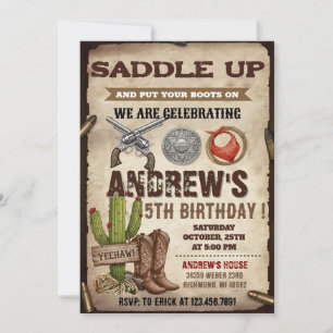 Invitación Fiesta de Cumpleaños de un Vaquero Rústico Persona