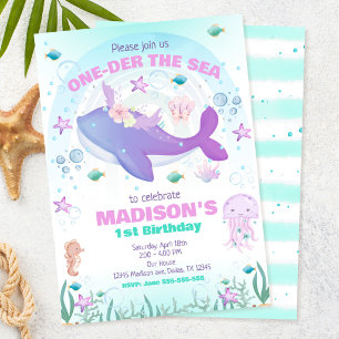 Invitación Fiesta de cumpleaños de una ballena bajo el mar ni