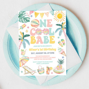 Invitación Fiesta de Cumpleaños de una Bebé Genial en la Play