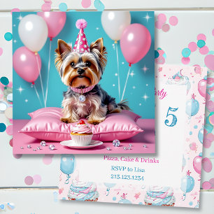 Invitación Fiesta de Cumpleaños de una linda niña Yorkie rosa