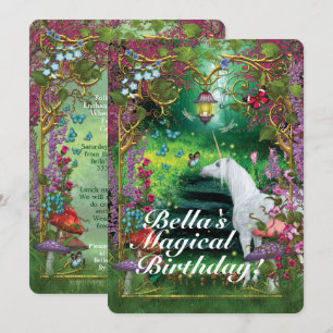 Invitación Fiesta de cumpleaños de Unicorn Fantasy Woodland