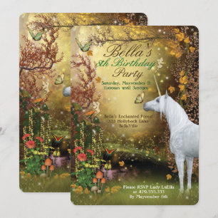 Invitación Fiesta de cumpleaños de Unicorn Fantasy Woodland