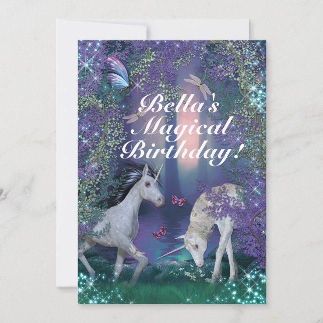 Invitación Fiesta de cumpleaños de Unicorn Fantasy Woodland (Anverso)