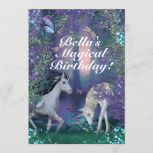 Invitación Fiesta de cumpleaños de Unicorn Fantasy Woodland