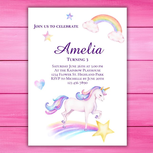 Invitación Fiesta de cumpleaños de Unicornio (Subido por el creador)