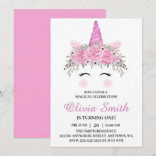 Invitación Fiesta de Cumpleaños de Unicornio Adorable con Nom