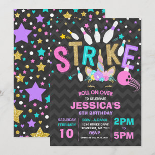Invitación Fiesta de cumpleaños de unicornio Bowling