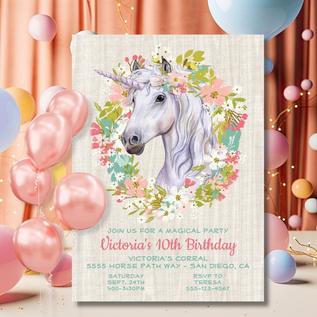 Invitación Fiesta de cumpleaños de unicornio con corona de fl (Subido por el creador)