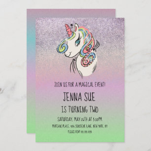 Invitación Fiesta de cumpleaños de unicornio con embrión